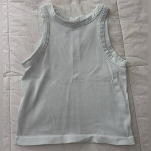 White ribbed high neck tank top